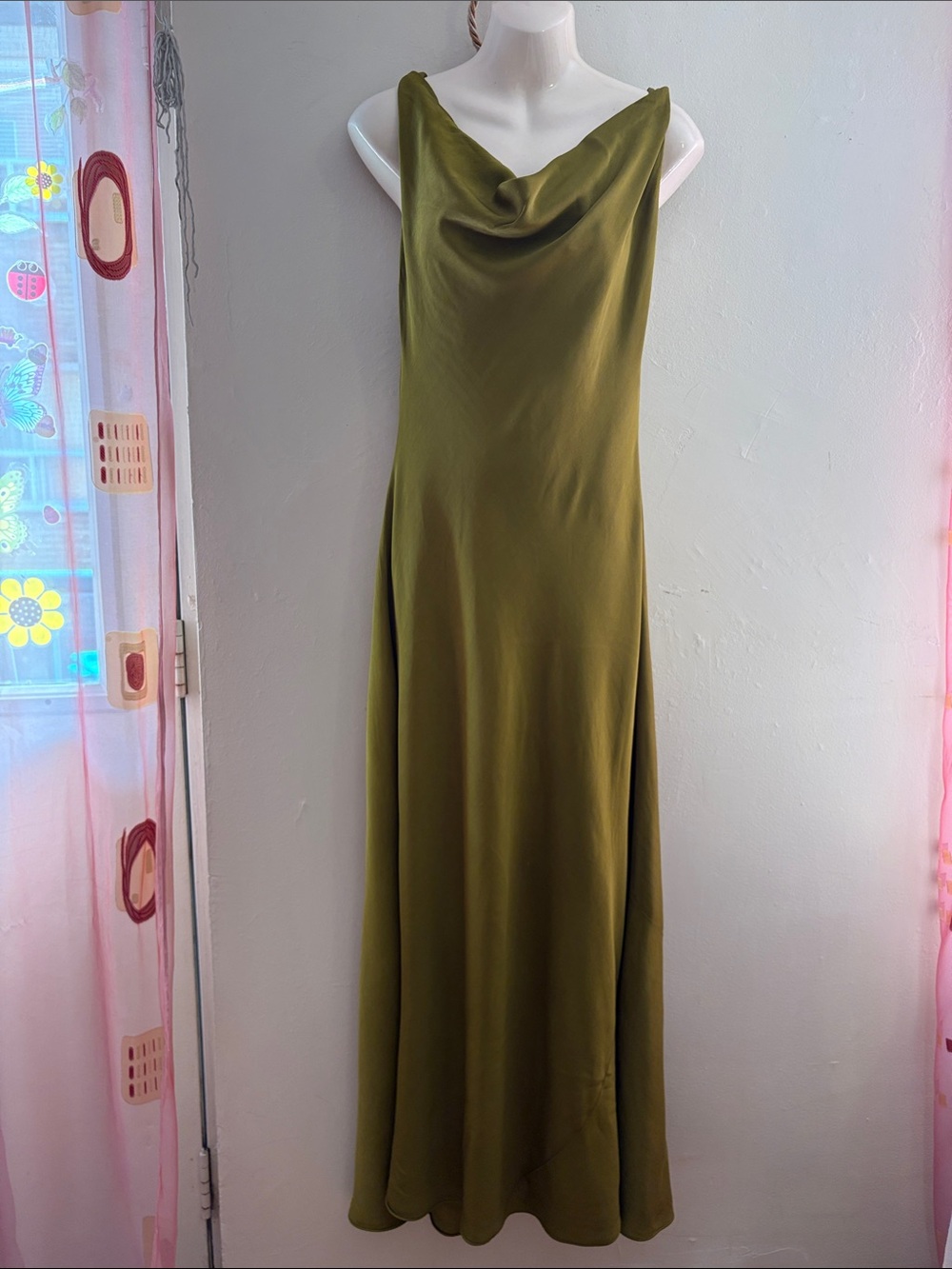 Zara Olive Green Cowl Neck Maxi Dress. Viscose